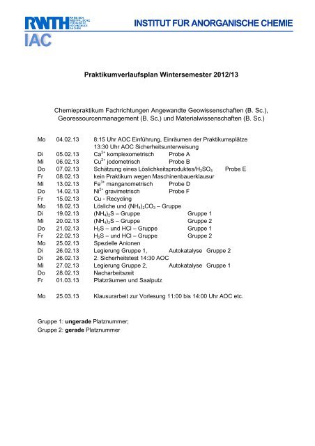 Eingangsvermerk Aachen, den 21 - Institut für Anorganische Chemie