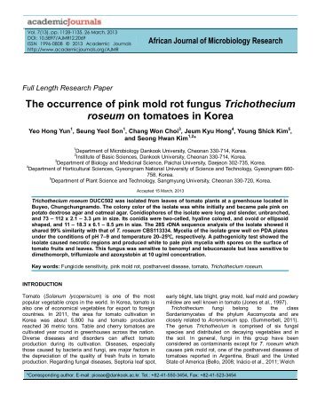 The occurrence of pink mold rot fungus Trichothecium roseum on ...