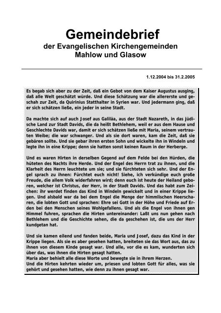 Gemeindebrief der Evangelischen ... - 15831 Mahlow