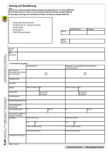 Leistungen nach dem SGB XII - Antrag - Gemeinde Holzwickede