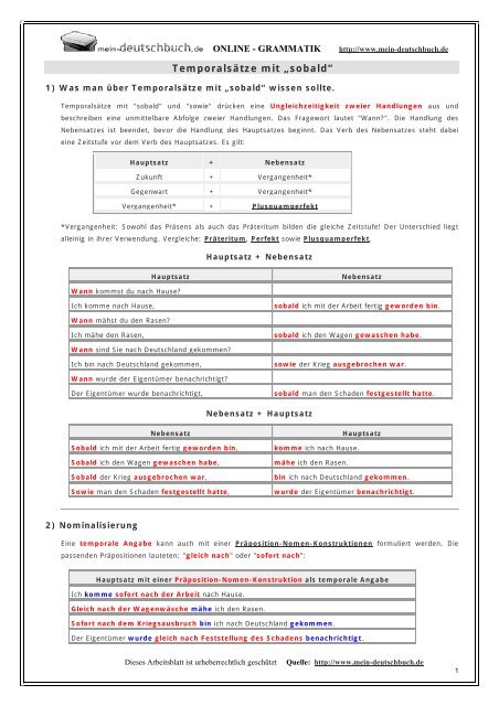 Temporalsätze mit „sobald“ - Mein Deutschbuch