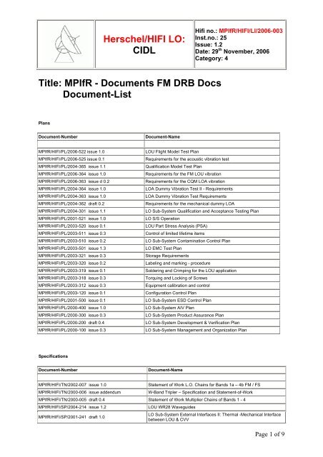 Herschel/HIFI LO: CIDL Title: MPIfR - Documents FM DRB ... - SRON