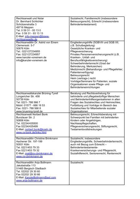 Empfehlungsliste Rechtsanwälte - Autismus