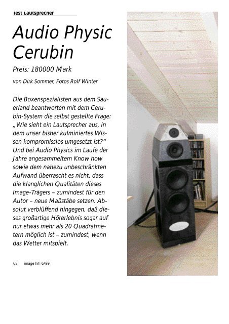 Audio Physic Cerubin Preis: 180000 Mark