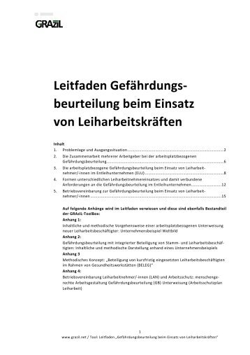 Leitfaden Gefährdungsbeurteilung beim Einsatz von ... - GRAziL