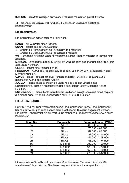 Anleitung GRE PSR-214 - Diesnerfunk