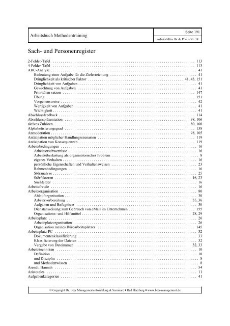 Arbeitsbuch Methodentraining. Zeitmanagement - Dr. Beer ...