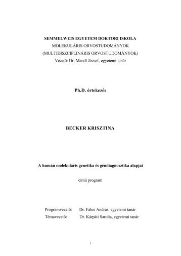 Ph.D. értekezés BECKER KRISZTINA - Semmelweis Egyetem ...