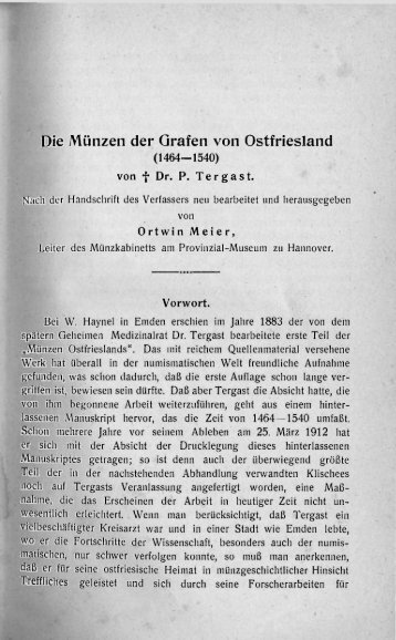 Die Münzen der Grafen von Ostfriesland (1464-1540)