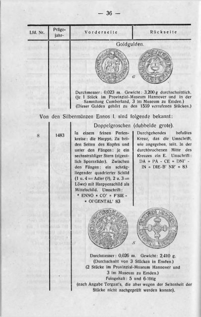 Die Münzen der Grafen von Ostfriesland (1464-1540)