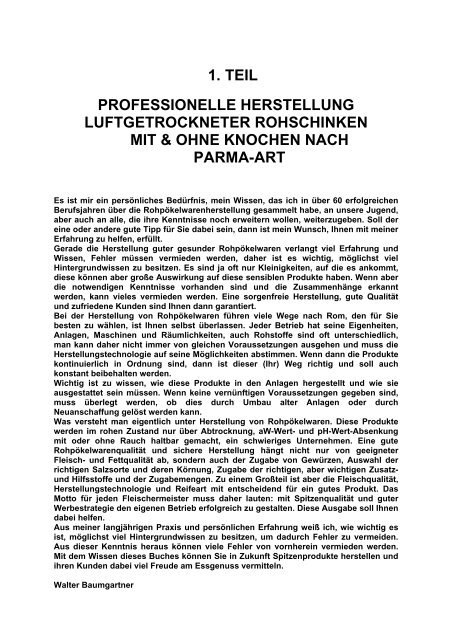 Rohschinken Herstellung luftgetrockneter