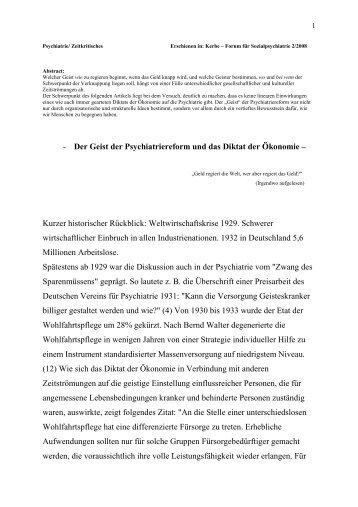 - Der Geist der Psychiatriereform und das Diktat ... - Kulturserver NRW