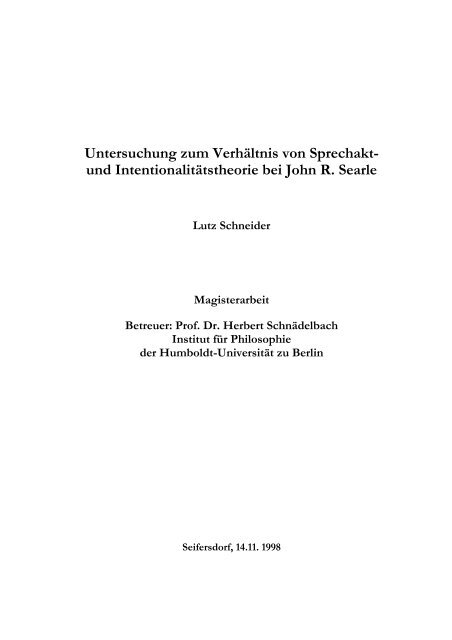 und Intentionalitätstheorie bei John R. Searle - Institut für ...