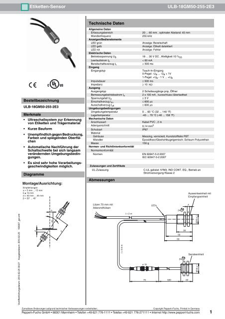 1 Etiketten-Sensor ULB-18GM50-255-2E3 - Pepperl+Fuchs