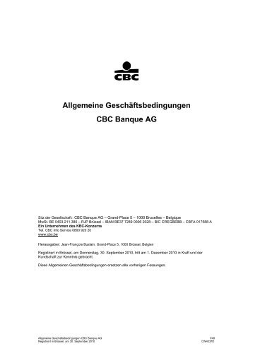 Allgemeine Geschäftsbedingungen CBC Banque AG