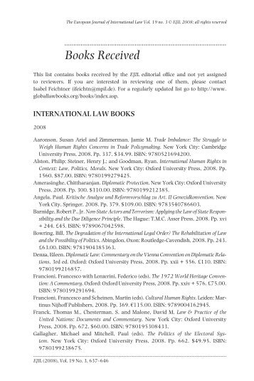 Books Received - European Journal of International Law