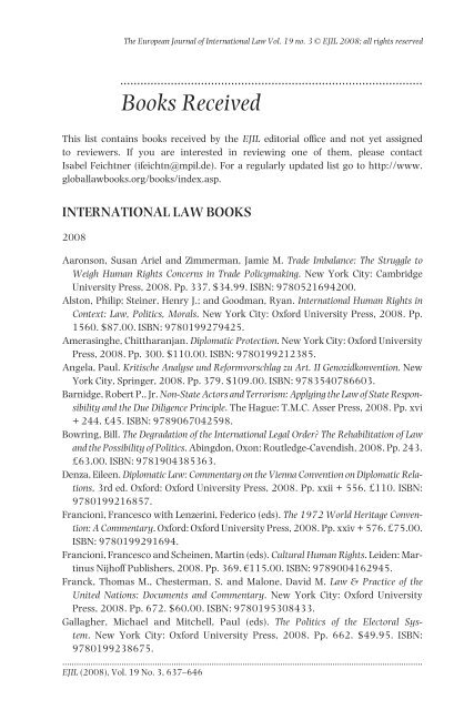 Books Received - European Journal of International Law