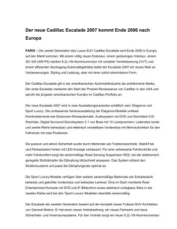 Der neue Cadillac Escalade 2007 kommt Ende 2006 nach Europa