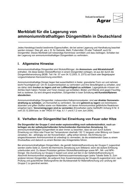 Merkblatt Fur Die Lagerung Von Ammoniumnitrathaltigen
