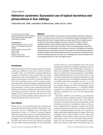 Netherton syndrome: Successful use of topical tacrolimus ... - Colleges