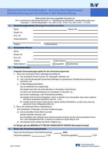 ALV-plus BAU Beitrittserklärung - R+V Versicherung