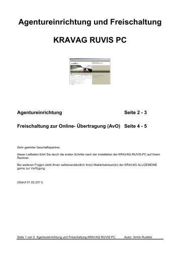 Agentureinrichtung und Freischaltung KRAVAG RUVIS PC - R+V ...