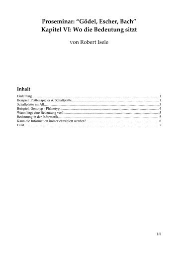 Proseminar: “Gödel, Escher, Bach” Kapitel VI: Wo die Bedeutung sitzt