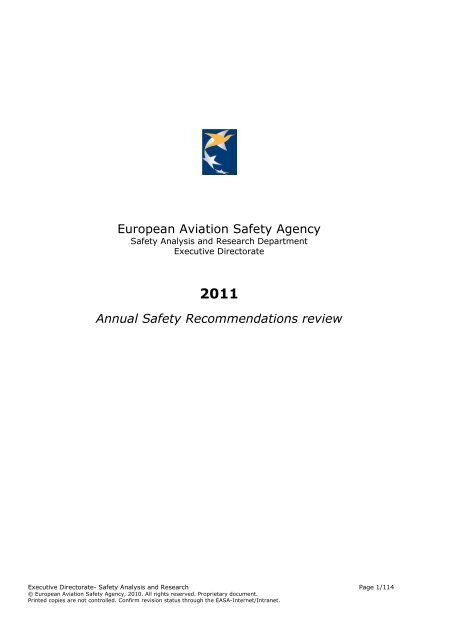 Annual Safety Recommendations Review 2011 - European Aviation ...