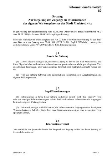 Informationsfreiheitssatzung - Stadt Marktredwitz