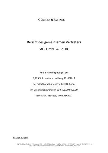 Bericht des gemeinsamen Vertreters G&P GmbH ... - SolarWorld AG