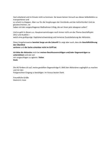Gegenanträge Dietrich-E. Kutz vom 12. Juli 2013 - SolarWorld AG
