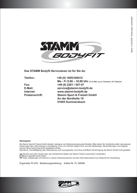 Bedienungsanleitung Ergometer "Fit.203"