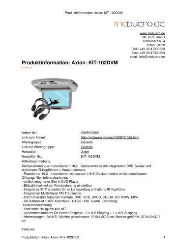 Produktinformation: Axion: KIT-102DVM