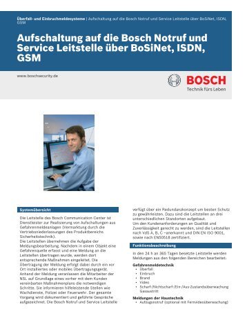 Aufschaltung auf die Bosch Notruf und Service Leitstelle über ...