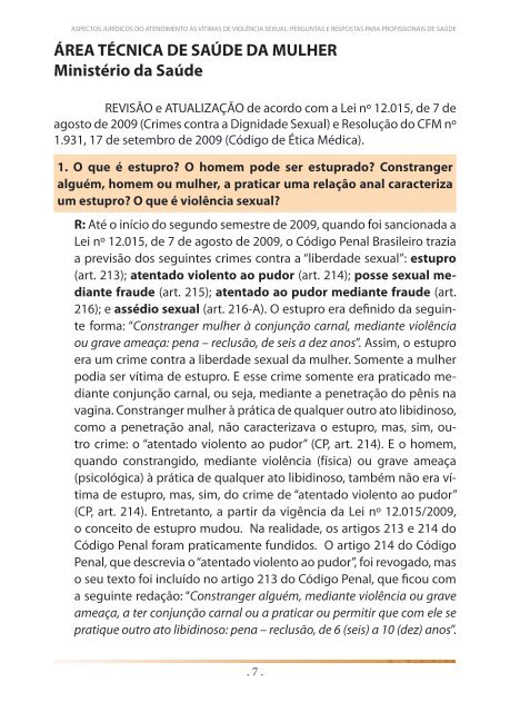 Aspectos jurídicos do atendimento às vítimas de violência sexual