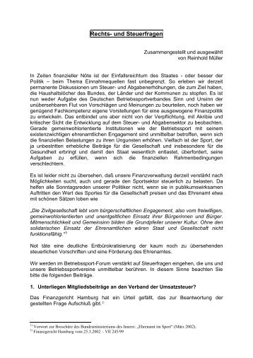 Rechts- und Steuerfragen - Deutscher Betriebssportverband
