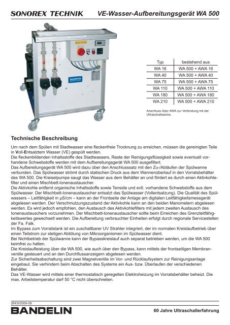 Ve-Wasser-Aufbereitungsgerät WA 500 - Schalltec Gmbh