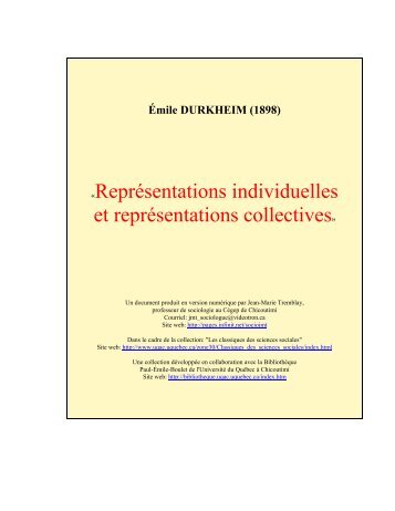 «Représentations individuelles et représentations collectives»