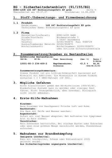 EG - Sicherheitsdatenblatt (91/155/EG) - Ploberger
