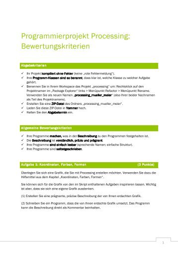 Programmierprojekt Processing: Bewertungskriterien - SwissEduc.ch