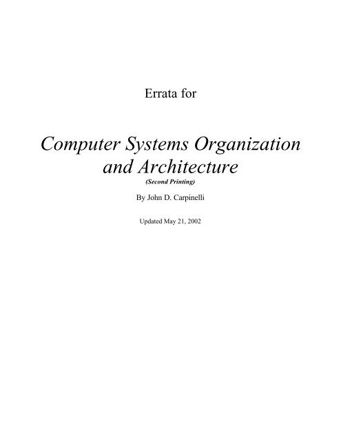 Computer Systems Organization and Architecture