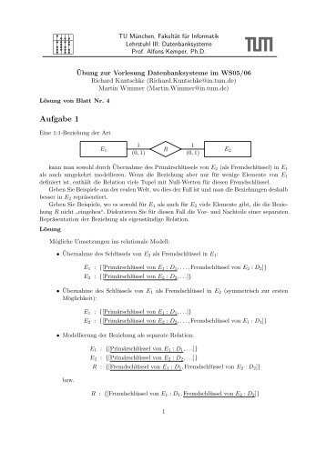 Aufgabe 1 - TUM Informatik III: Datenbanksysteme