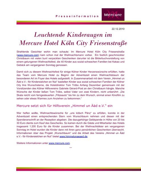 Leuchtende Kinderaugen im Mercure Hotel Köln City ... - Accor