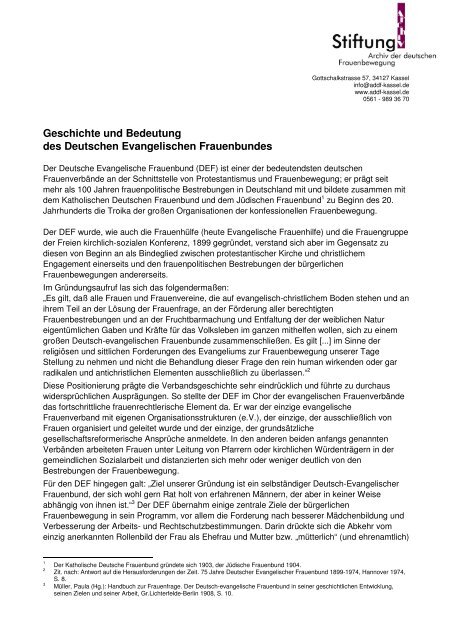 Geschichte und Bedeutung - Archiv der deutschen Frauenbewegung