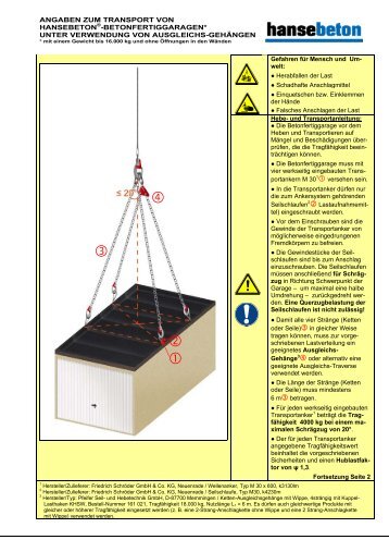Hebe und Transportangaben (Angaben zum Transport von ...