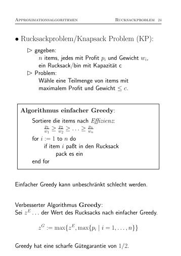 • Rucksackproblem/Knapsack Problem (KP):