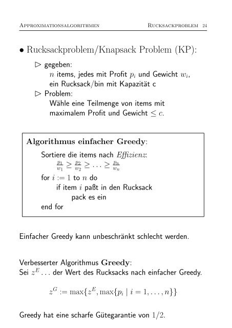 • Rucksackproblem/Knapsack Problem (KP):