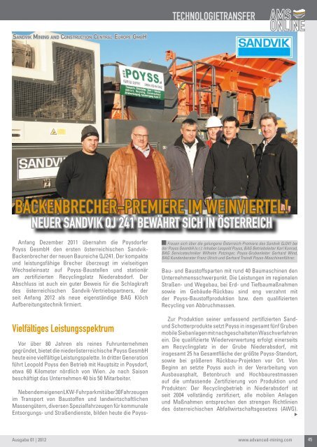 AMS-Online Ausgabe 01/2012 - Advanced Mining