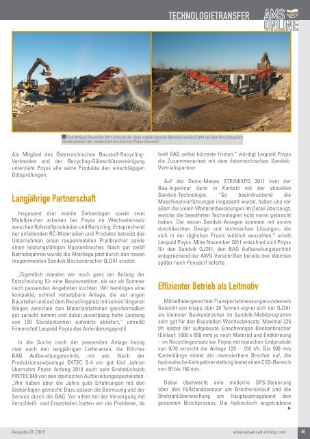AMS-Online Ausgabe 01/2012 - Advanced Mining