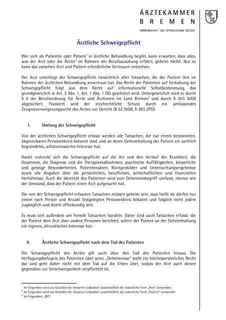 Merkblatt Ärztliche Schweigepflicht (PDF)